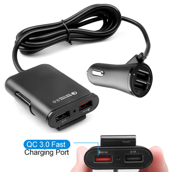Extensão de Carregador USB de Celular para Carros 4 em 1 - ChargerPower