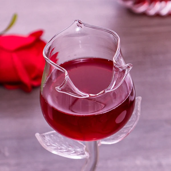 Taça de Vinho de Vidro Transparente com formato de Rosa - AmoriCan